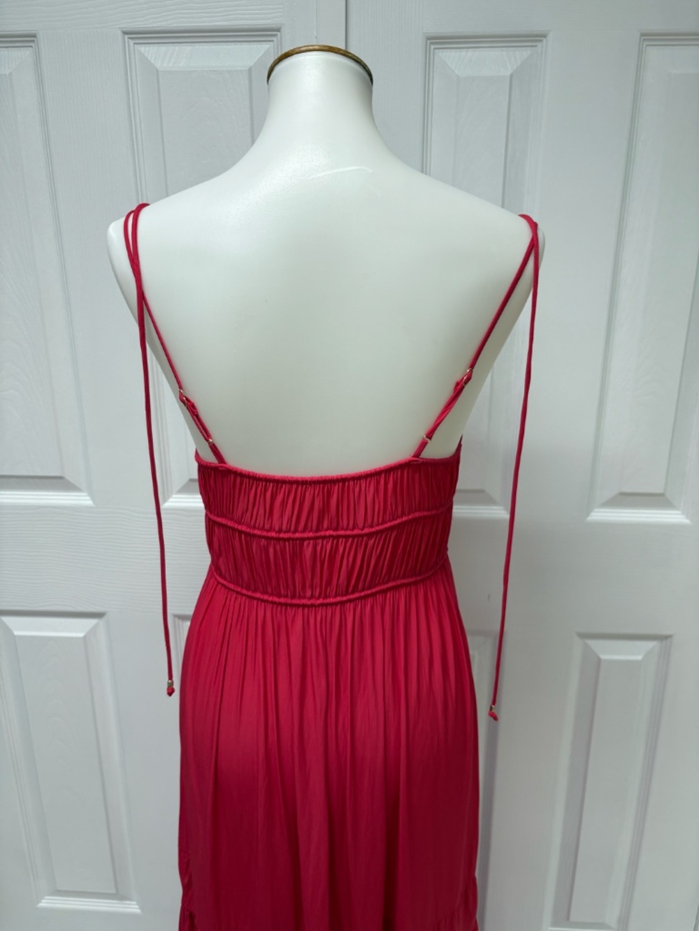 Unsubscribed Cranberry Red Crinkled Ruched Maxi Dress - Size XS. - Picture 6 of 16